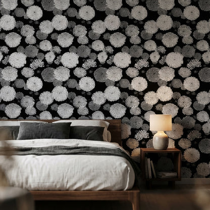 Floral Wallpaper Black Modern Decorative Mural