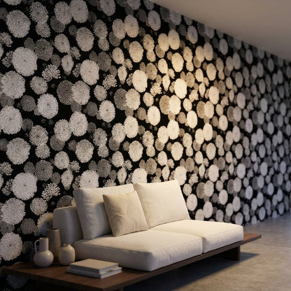 Floral Wallpaper Black Modern Decorative Mural