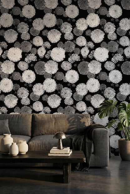 Floral Wallpaper Black Modern Decorative Mural
