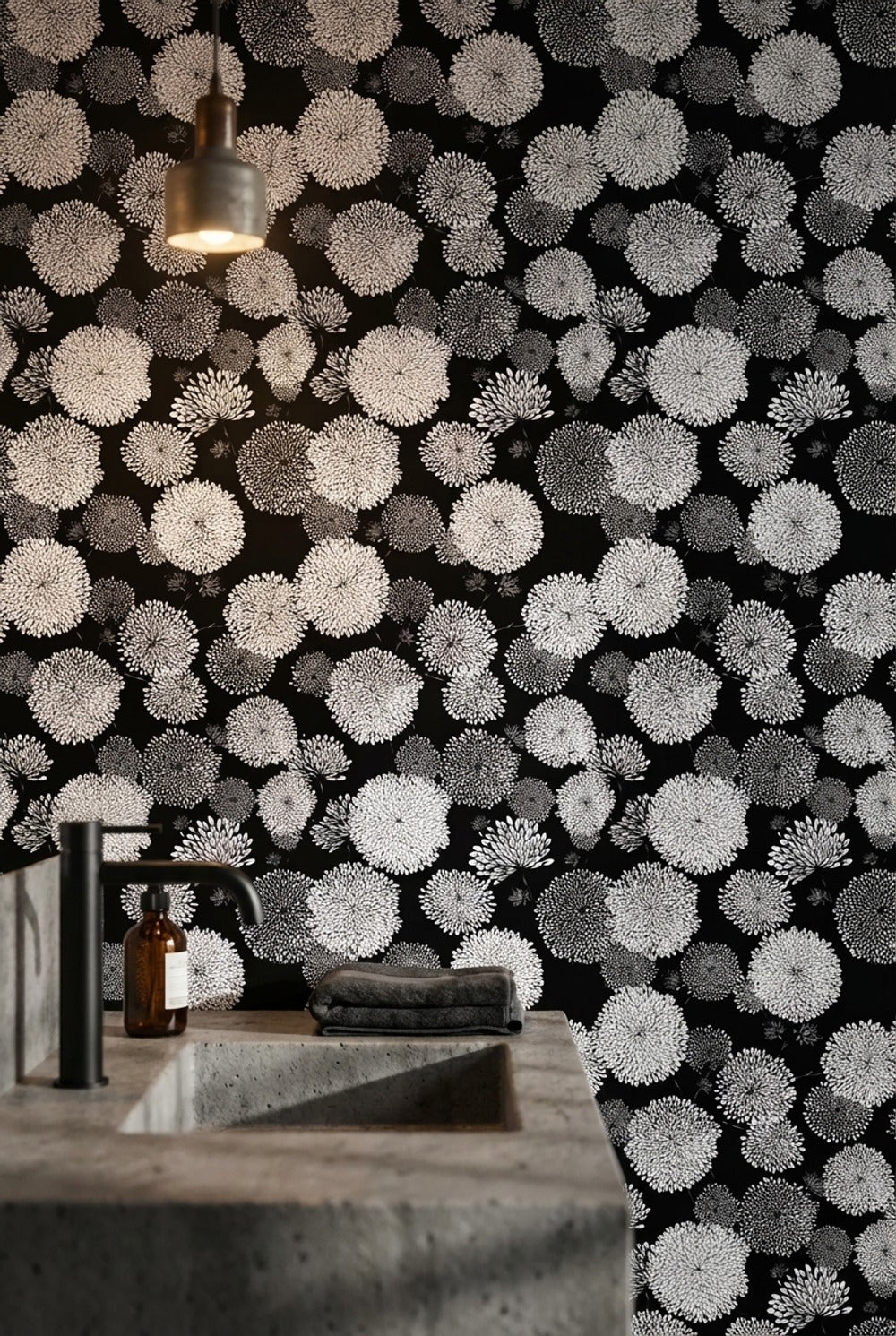 Floral Wallpaper Black Modern Decorative Mural