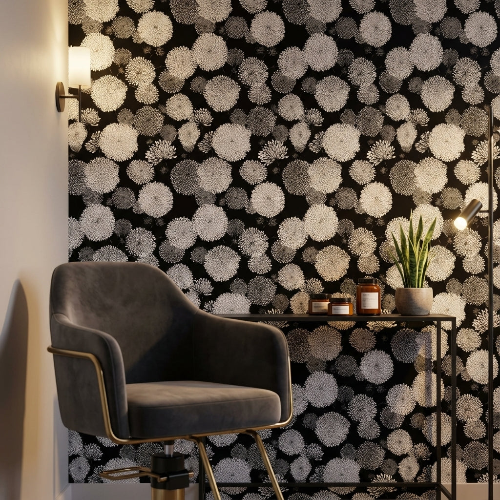 Floral Wallpaper Black Modern Decorative Mural