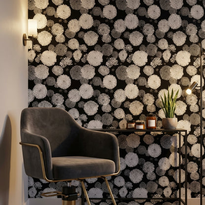 Floral Wallpaper Black Modern Decorative Mural