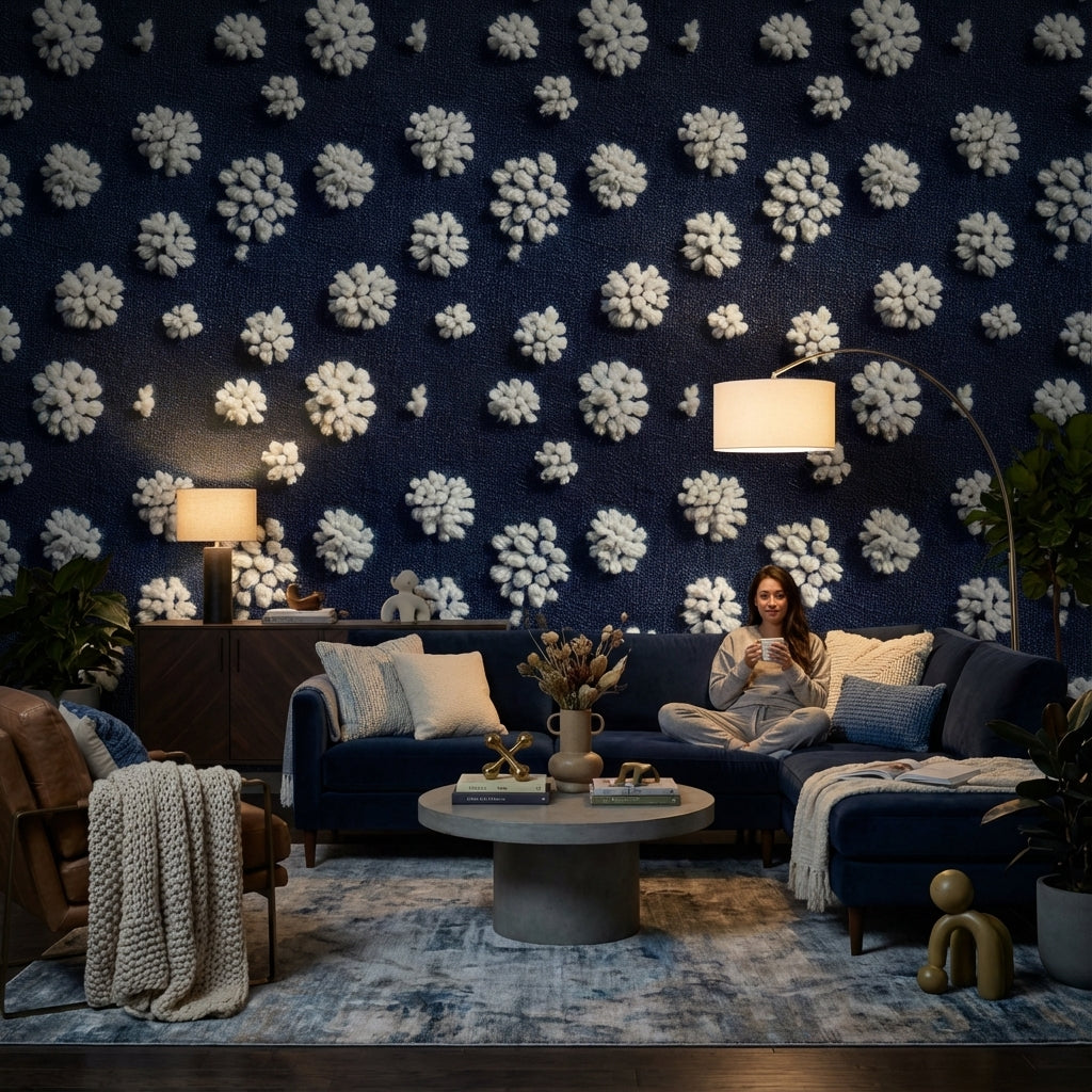 Polka Dots Wallpaper Navy White Removable Wall Decor