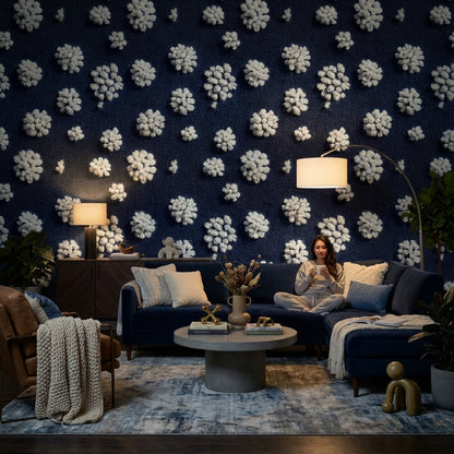 Polka Dots Wallpaper Navy White Removable Wall Decor