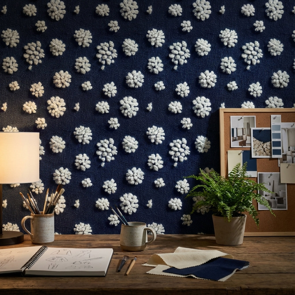 Polka Dots Wallpaper Navy White Removable Wall Decor