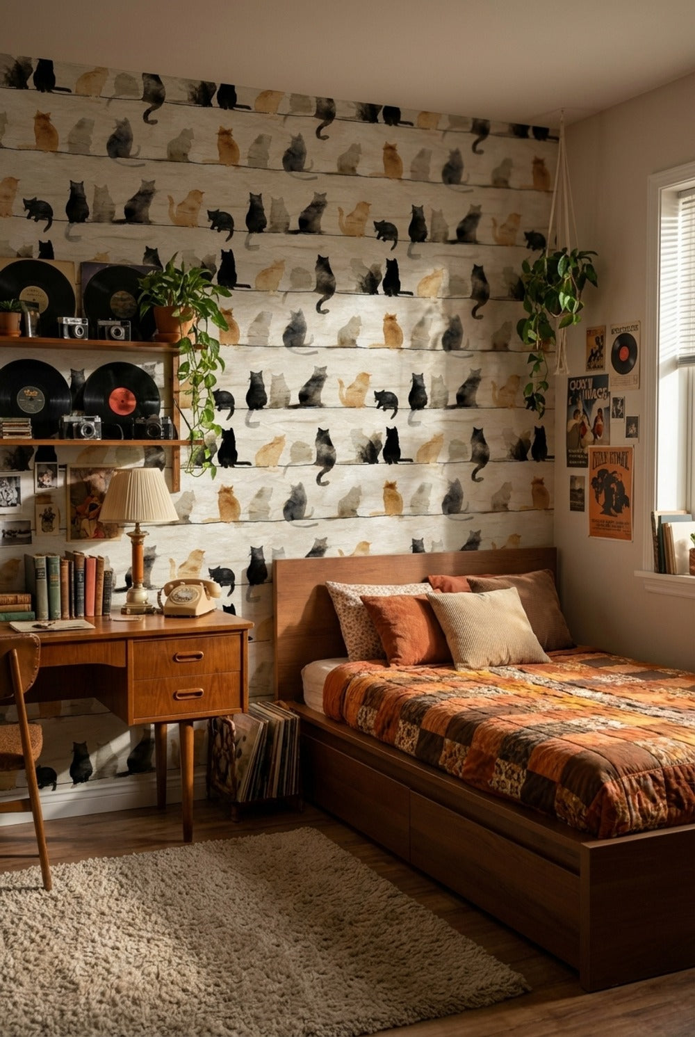 Cats Wallpaper Silhouettes Watercolor Decorative Mural