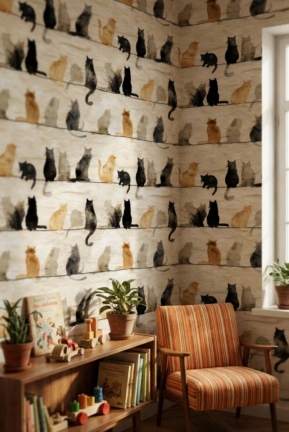 Cats Wallpaper Silhouettes Watercolor Decorative Mural