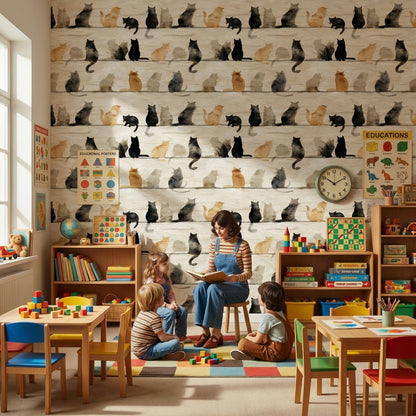 Cats Wallpaper Silhouettes Watercolor Decorative Mural