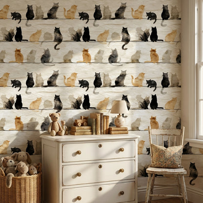 Cats Wallpaper Silhouettes Watercolor Decorative Mural
