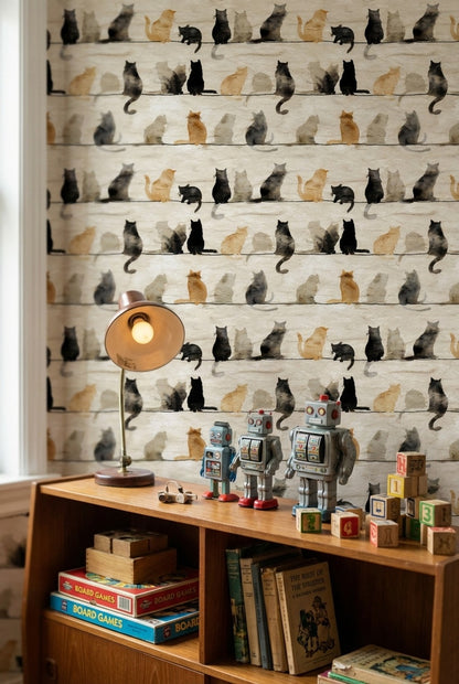 Cats Wallpaper Silhouettes Watercolor Decorative Mural
