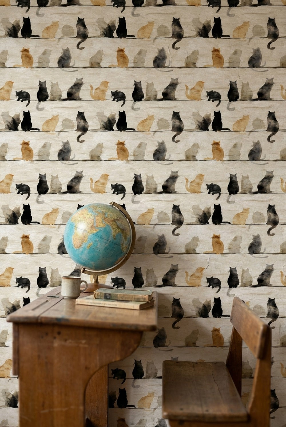 Cats Wallpaper Silhouettes Watercolor Decorative Mural