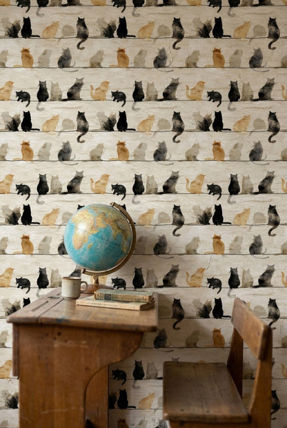 Cats Wallpaper Silhouettes Watercolor Decorative Mural