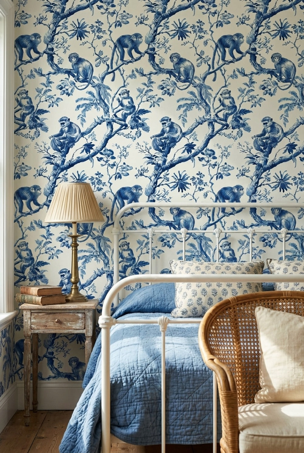 Monkeys Toile Wallpaper Floral Traditional Decorative Mural