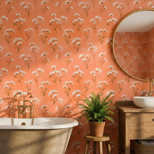 Floral Wallpaper Orange Vintage Removable Wall Decor