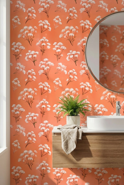 Floral Wallpaper Orange Removable Modern Wall Mural