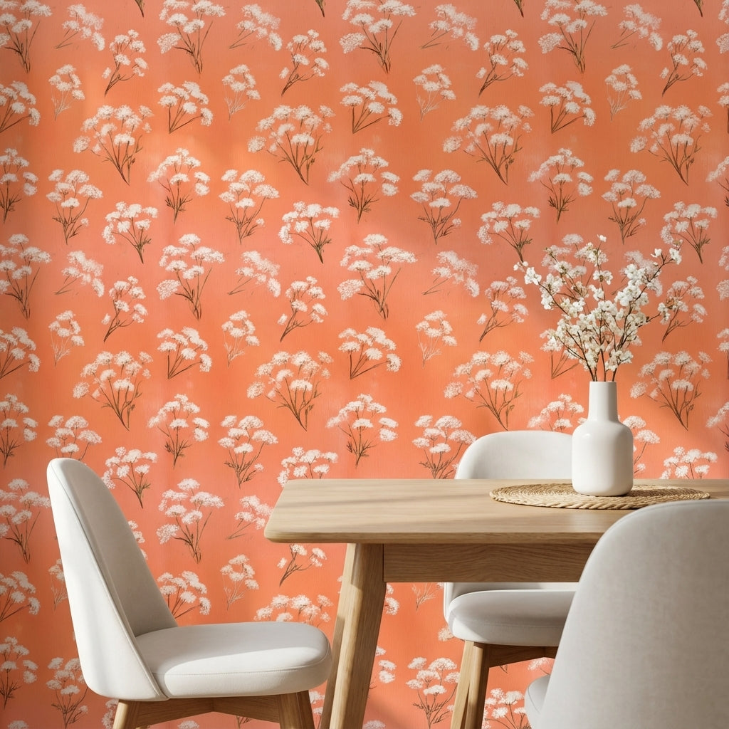 Floral Wallpaper Orange Removable Modern Wall Mural