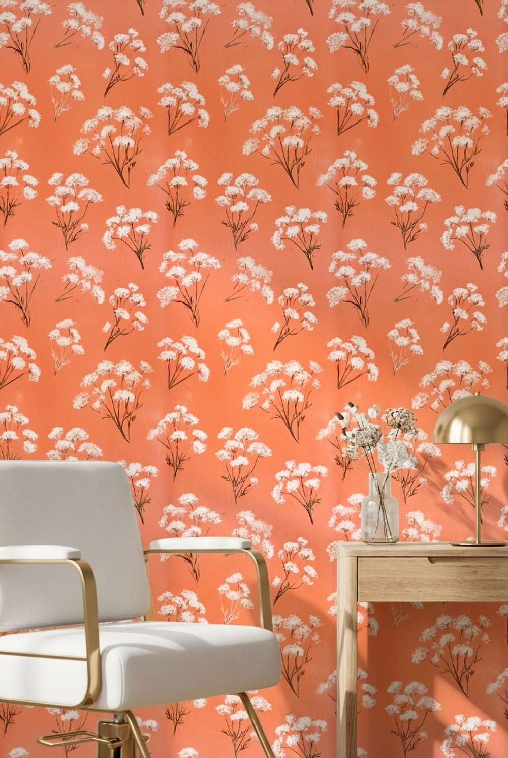 Floral Wallpaper Orange Removable Modern Wall Mural