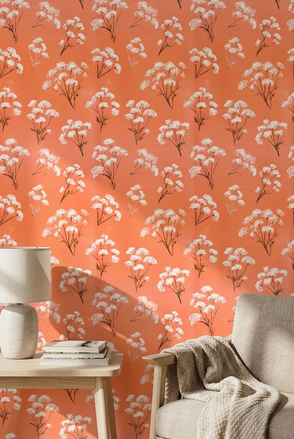 Floral Wallpaper Orange Removable Modern Wall Mural