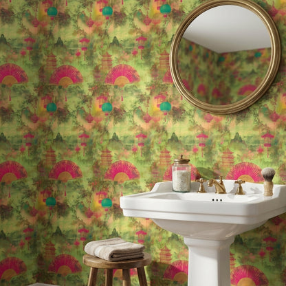 Asian Wallpaper Lanterns Pagoda Decorative Mural