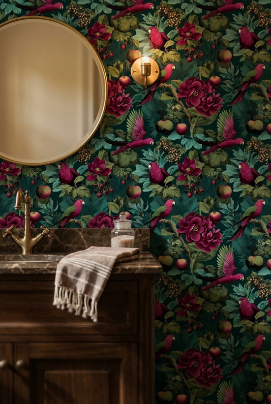 Vintage Parrots Wallpaper Eclectic Floral Decorative Mural