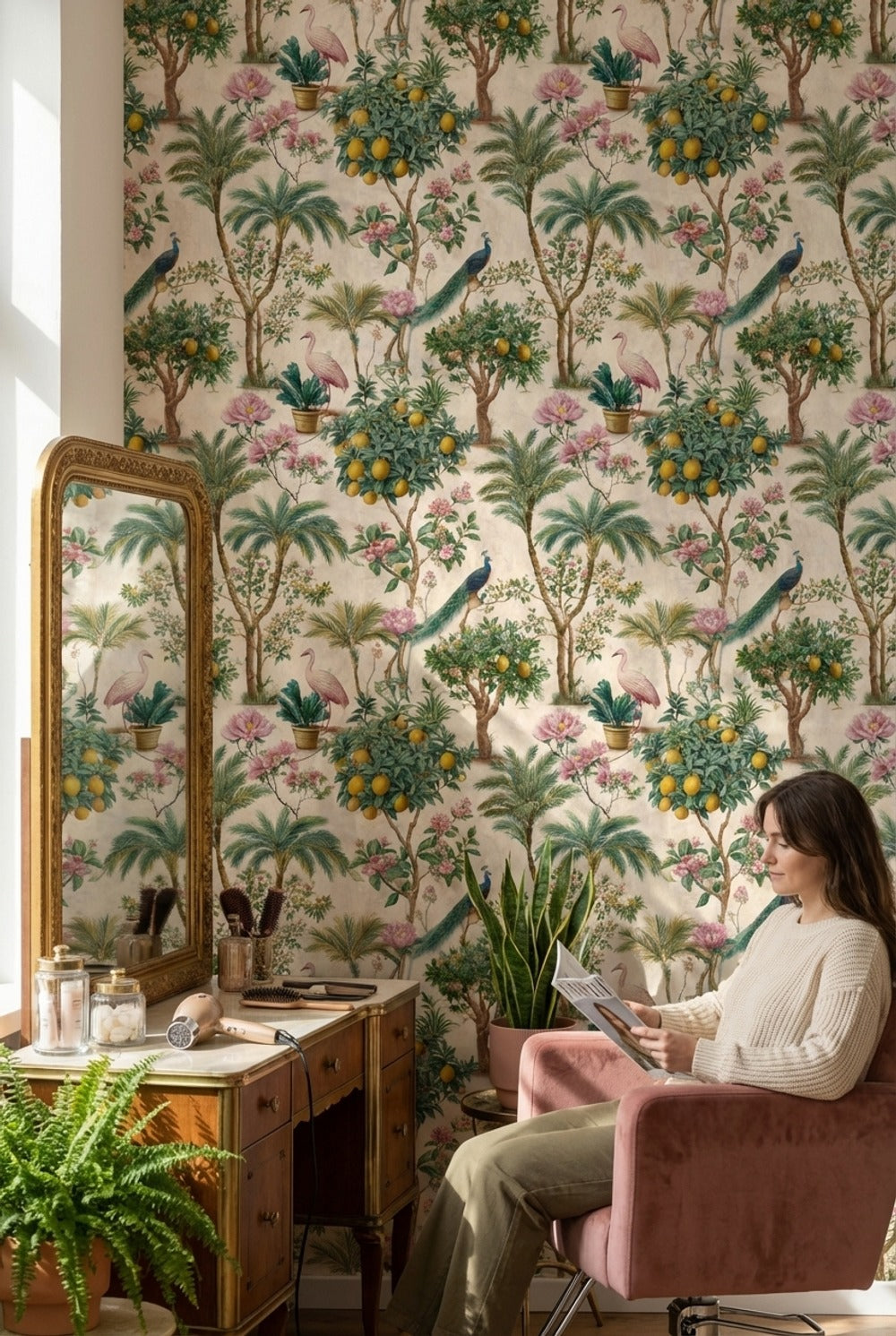 Peacock Wallpaper Floral Tropical Removable Wall Decor