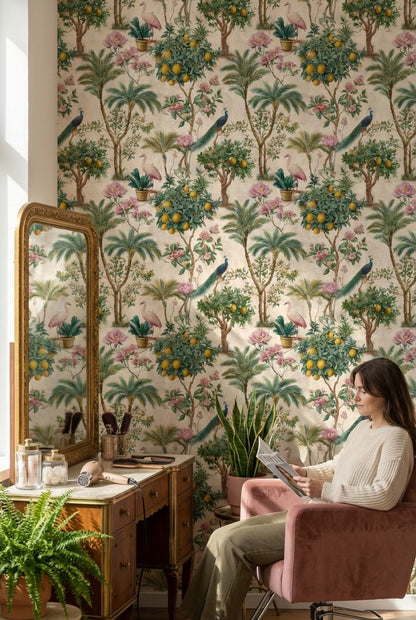 Peacock Wallpaper Floral Tropical Removable Wall Decor