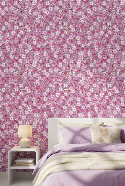 Purple Background Wallpaper Floral Modern Decorative Mural
