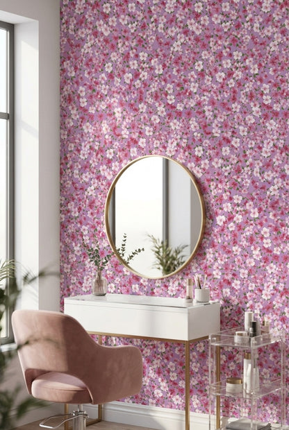 Purple Background Wallpaper Floral Modern Decorative Mural