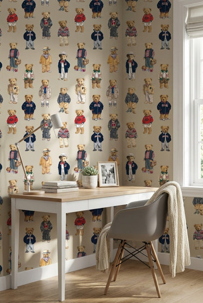 Teddy Bears Wallpaper Fashion Playful Decorative Mural