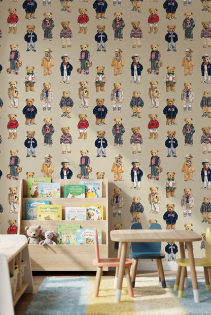 Teddy Bears Wallpaper Fashion Playful Decorative Mural