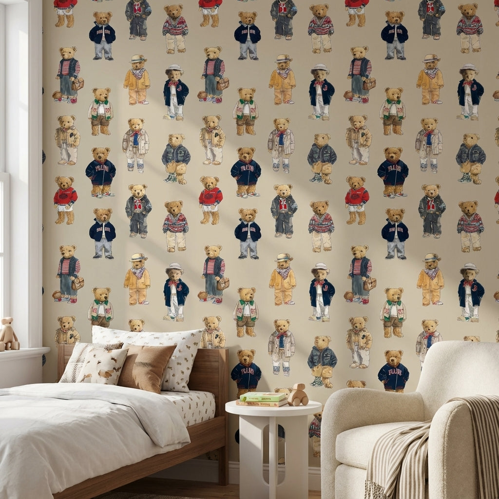 Teddy Bears Wallpaper Fashion Playful Decorative Mural