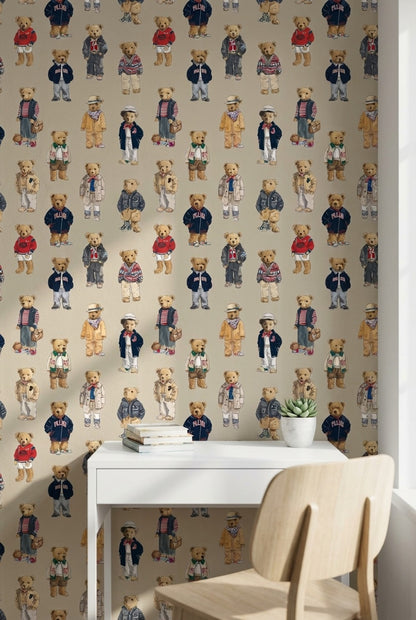 Teddy Bears Wallpaper Fashion Playful Decorative Mural