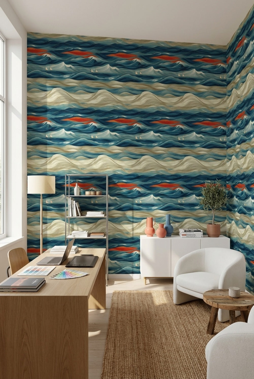 Abstract Wallpaper Ocean Waves Wall Mural