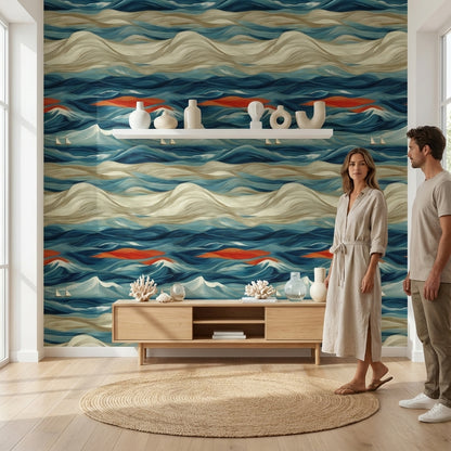 Abstract Wallpaper Ocean Waves Wall Mural