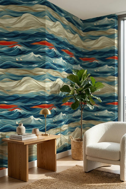 Abstract Wallpaper Ocean Waves Wall Mural