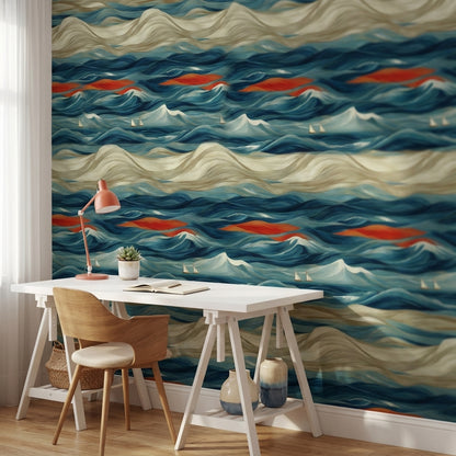 Abstract Wallpaper Ocean Waves Wall Mural