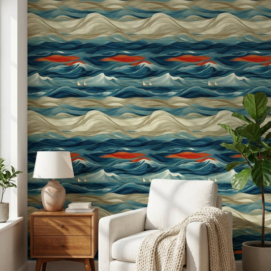 Abstract Wallpaper Ocean Waves Wall Mural