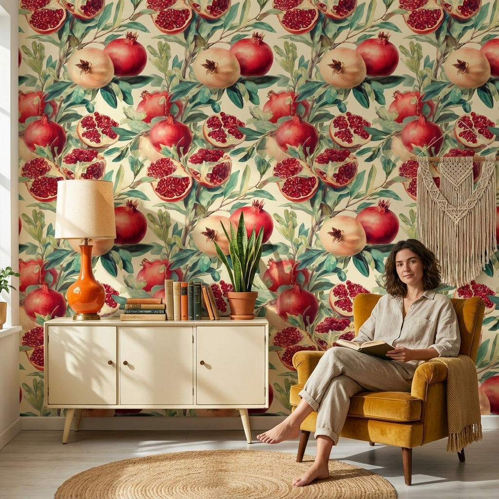 Shades Of Green Wallpaper Red Pomegranate Wall Mural