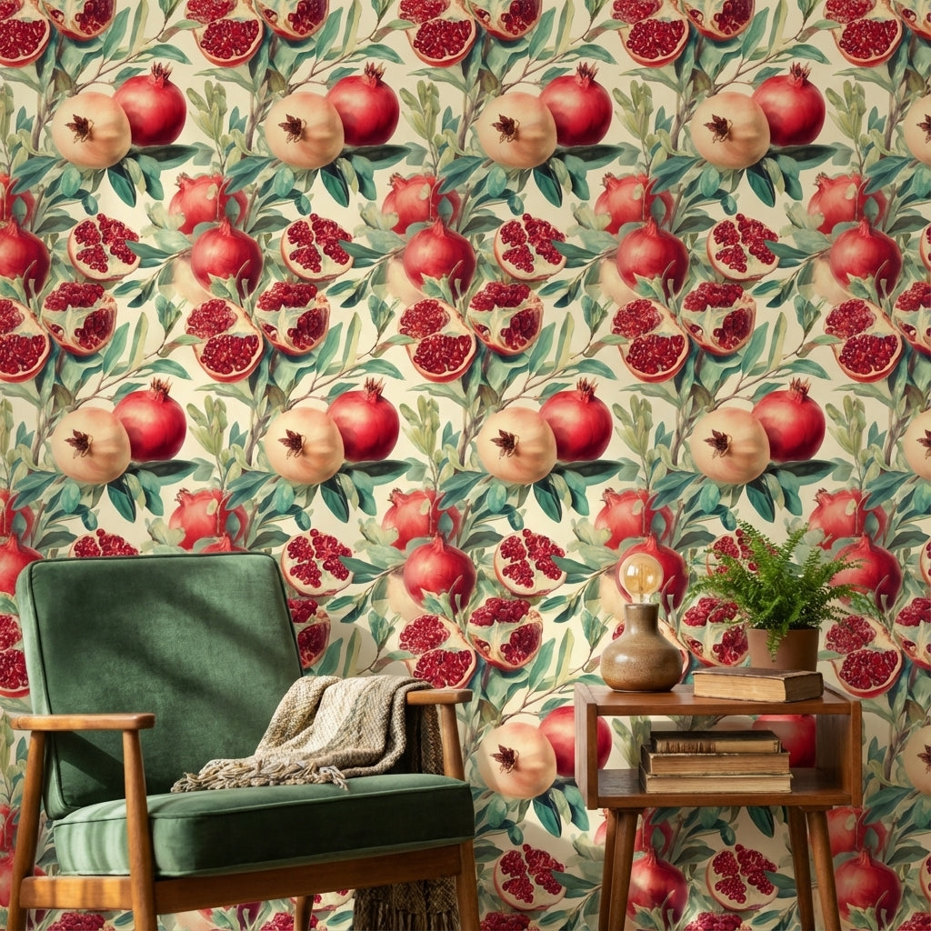 Shades Of Green Wallpaper Red Pomegranate Wall Mural