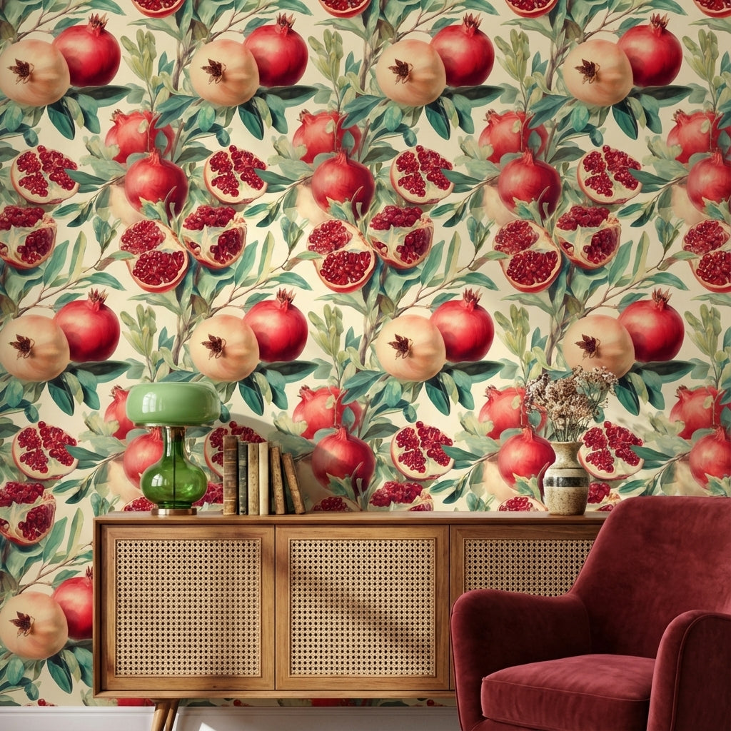Shades Of Green Wallpaper Red Pomegranate Wall Mural