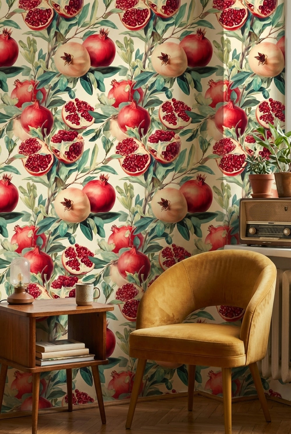 Shades Of Green Wallpaper Red Pomegranate Wall Mural