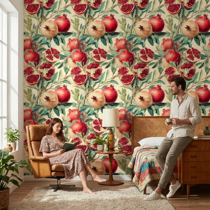 Shades Of Green Wallpaper Red Pomegranate Wall Mural
