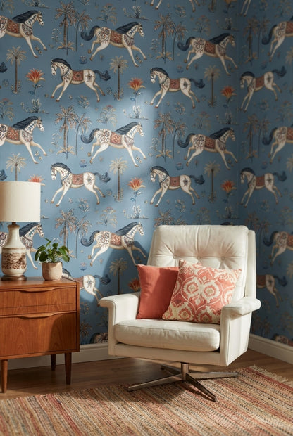 Chinoiserie Wallpaper Horses Floral Removable Wall Decor