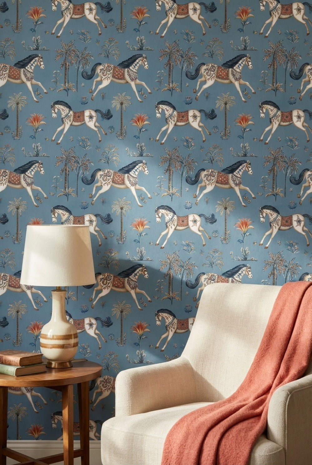 Chinoiserie Wallpaper Horses Floral Removable Wall Decor