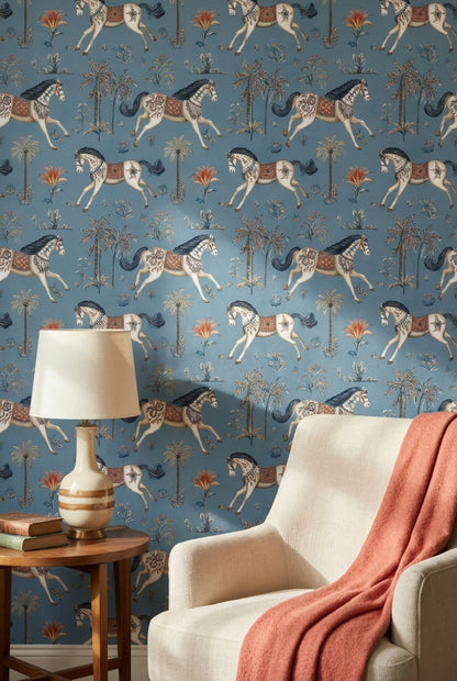 Chinoiserie Wallpaper Horses Floral Removable Wall Decor