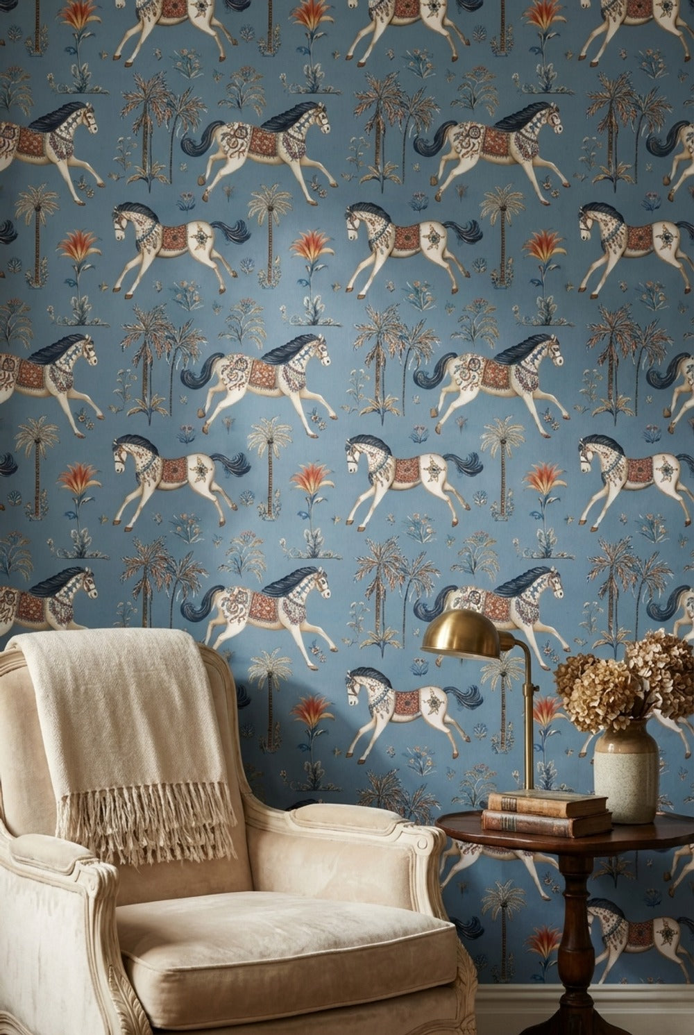 Chinoiserie Wallpaper Horses Floral Removable Wall Decor
