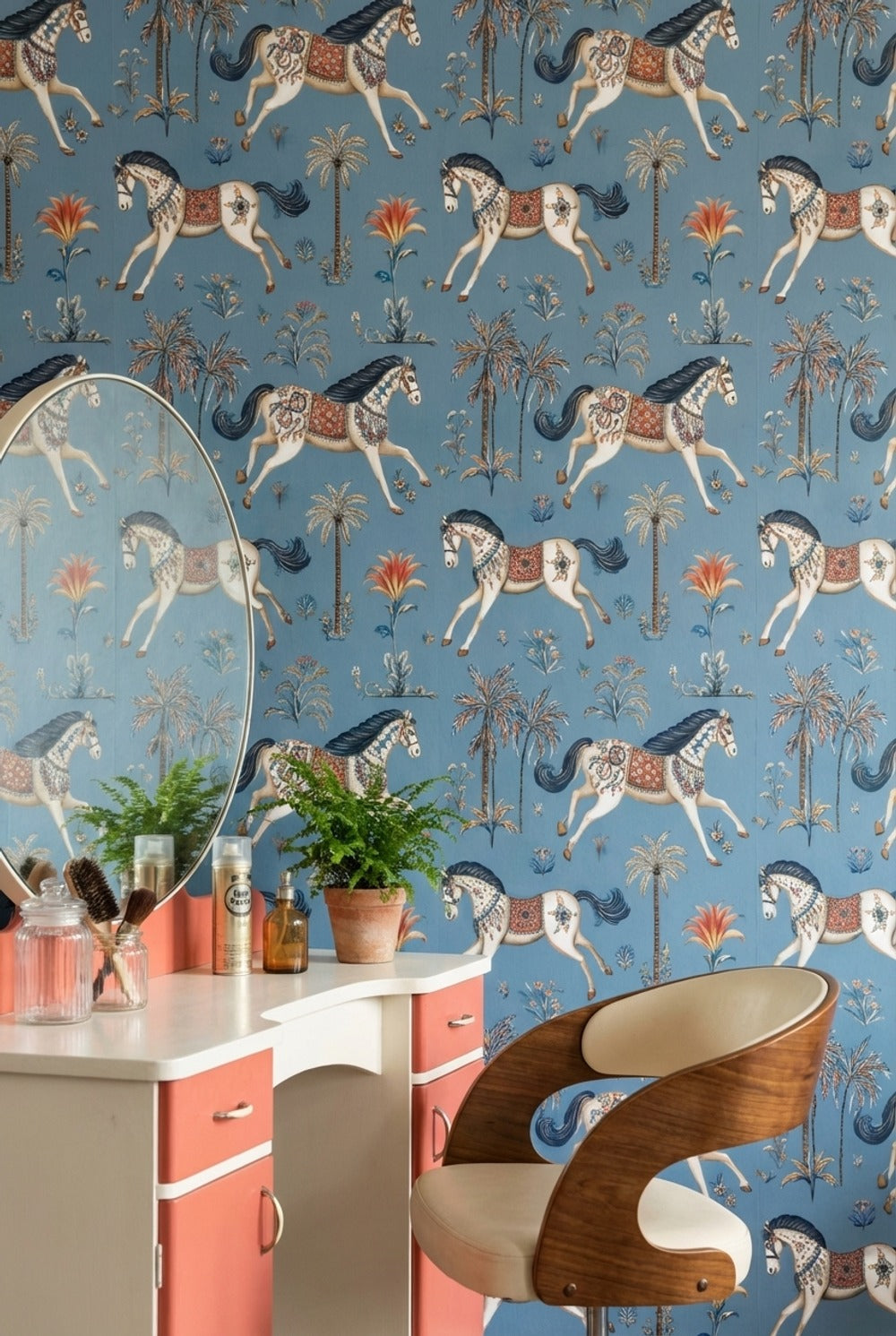 Chinoiserie Wallpaper Horses Floral Removable Wall Decor