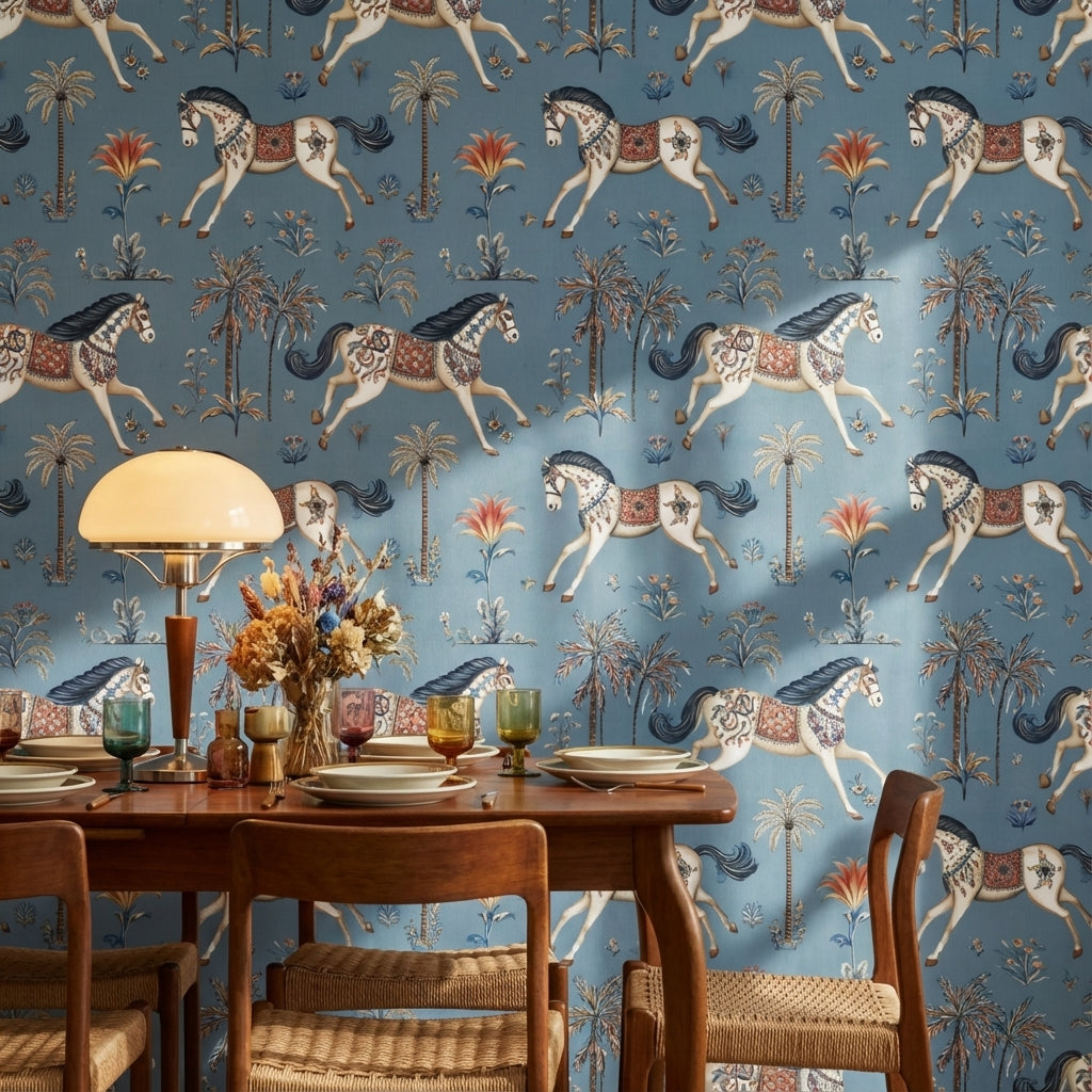 Chinoiserie Wallpaper Horses Floral Removable Wall Decor