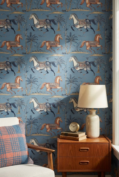 Vintage Toile Wallpaper Blue Removable Floral Wall Mural
