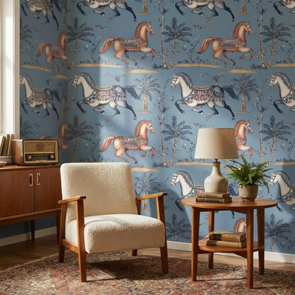 Vintage Toile Wallpaper Blue Removable Floral Wall Mural